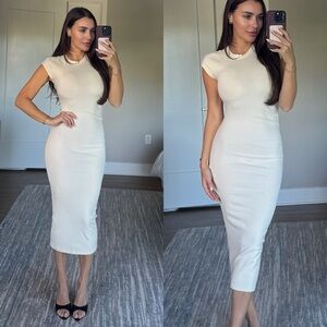 Zara Cream Midi Bodycon Dress
